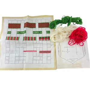 Vintage Noel Christmas Ribbon Pillow Kit by Raffetto 1977 Partially Completed - Picture 1 of 6