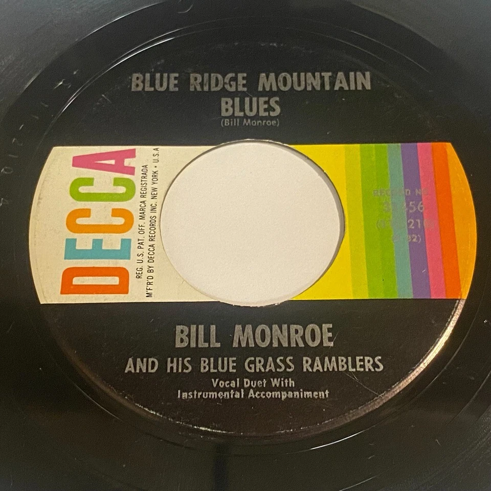Bill Monroe And His Blue Grass Ramblers: Blue Ridge Mountain Blues 45 - Decca - Image 1 of 2