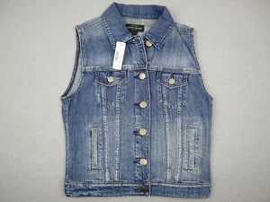 J. Crew Denim Vest Women XS Blue Indigo Button Up Sleeveless Jean Jacket Pockets - Picture 1 of 8