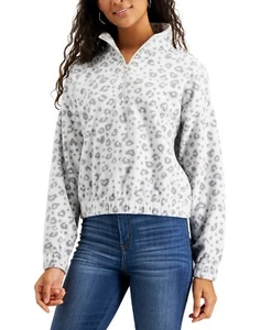 Hippie Rose Juniors' Fleece Half-Zip Top Grey Char leopard XL B4HP - Picture 1 of 1