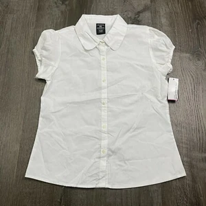 NWT George Girls Top White Short Sleeve Button Collared Uniform Size XL 14/16 - Picture 1 of 4