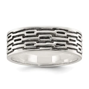 Sterling Silver Polished Oxidized Patterned Men's Band Ring Ring Size 9 - Picture 1 of 4
