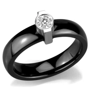 Ceramic ring black pave band 8 mm cubic zirconia stainless steel - Picture 1 of 5