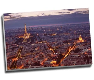 Arte de pared con impresión en lienzo de vista nocturna de París 30x20" A1 - Imagen 1 de 1