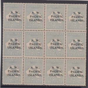 Stamps 6d ultramarine Kangaroo 2nd watermark NWPI overprint SG 88 A-B-C block 12 - Picture 1 of 2