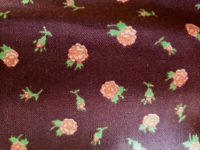 复古缝纫织物巧克力棕色橙色玫瑰印花棉被 1.4ydX45 — 第 1/2 张图片