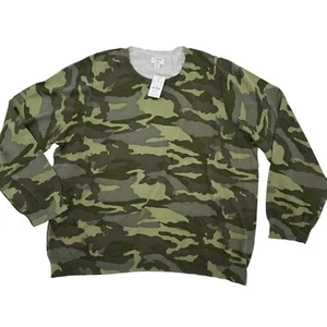 J. Crew Womens Size 3X Camo Crew Neck Teddie Sweater Jenna Green NWT - Picture 1 of 10