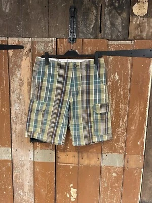 Pantalones Cortos Boden Cargo Verde Marrón Verde Azulado Tiro Medio Denim Bolsillos Cremallera Cinturón Lazos W34 Foto 1 de 4