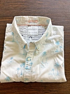 Denim & Flower Ricky Singh White w/Blue Palms Print SS Shirt XL /44 Cotton India - Picture 1 of 9