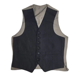 Vintage Black Striped Smart Formal 2 Pocket Waistcoat Men's S 36" - Picture 1 of 3