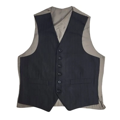 Vintage Black Striped Smart Formal 2 Pocket Waistcoat Men's S 36" - Image 1 of 3