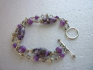 * Silberfarbene lila Glasröhre/Cechz mit Strass Doppelkette Armband - Bild 1 von 5