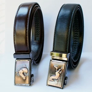 Men's Faux Leather Ratchet Belt with Click Sliding Buckle Adjustable Trim to Fit - Picture 1 of 10