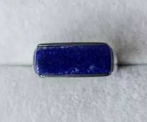 Men's Fancy-Cut Lapis Lazuli Inlayed Rhodium Over Sterling Band Ring, Sz 11.75 - Picture 1 of 9