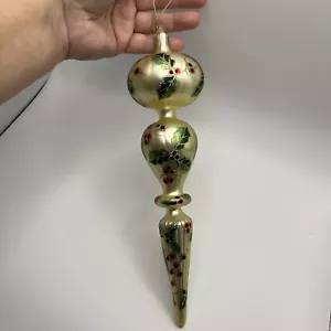 Vintage mundgeblasene Glas Eiszapfen Träne Weihnachtsschmuck handbemalt Stechpalme - Bild 1 von 5