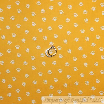 BonEful Fabric FQ Cotton Quilt Orange White Dog Puppy Paw Print Pet Girl Boy Dot - Image 1 of 4