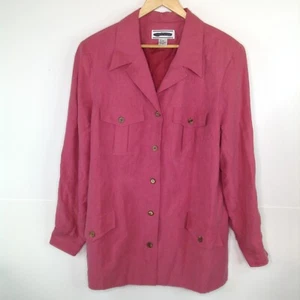 August Max Silk Linen Blend Blazer Women Size 18W Pink Red Button Pockets - Picture 1 of 10