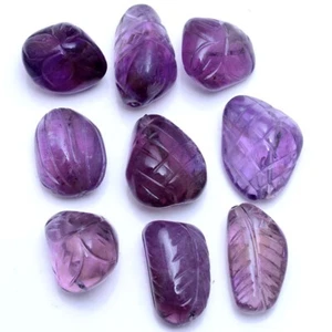 9 Pcs Natural Amethyst Untreated Moghul Hand Carving Drilled Beads Gemstones Lot - Picture 1 of 3