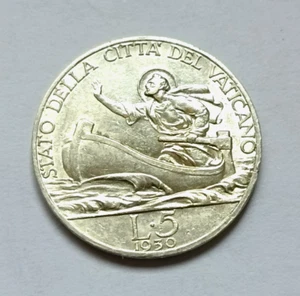 CITTA' DEL VATICANO PAPA PIO XI 5 LIRE ANNO 1930 ARGENTO - Picture 1 of 3