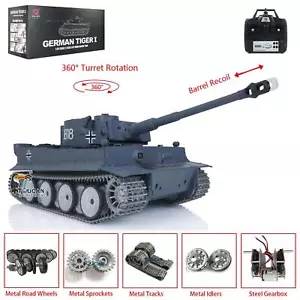 Heng Long 1/16 7.0 Tiger I RC Tank BB Infrarouge 3818 avec Barillet Recul Roues Métal - Photo 1/17