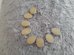 Silver Tone Cream Swirl Enamel bracelet - Picture 1 of 5