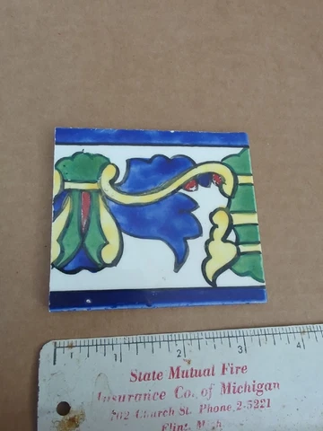 TILE VINTAGE PORCELAIN ENGLAND Blue Yellow Red Green Design Pieces Cover