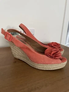 CLARKS UK 5D WOMENS CORAL SUEDE LEATHER ESPADRILLE WEDGE SLINGBACK SANDALS - Picture 1 of 14