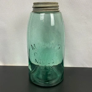 Sehr schönes MASON'S PATENT 1858 halbe Gallone Obstglas mit starkem Grünton & Deckel - Bild 1 von 12