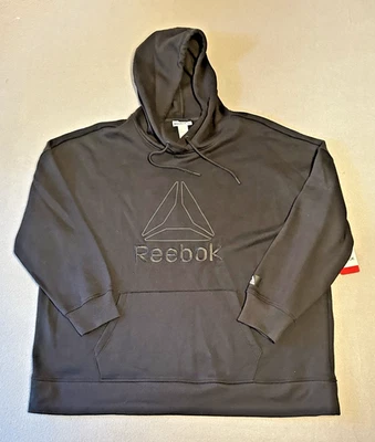 Reebok Hombre Polar Pullover Sudadera con Capucha Logo Estampado Negro Sudadera con Capucha XXXL Foto 1 de 4