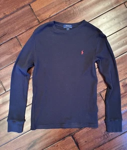 Polo Ralph Lauren Thermal Weave Shirt Long Sleeve Crew Neck Navy M (10-12) Boys - Picture 1 of 2