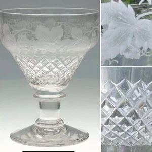 ONE C1890 Large 5.5” OGEE CUT GLASS RUMMERS GOBLET DIAMOND GRAPEVINE ENGRAVING - Picture 1 of 6