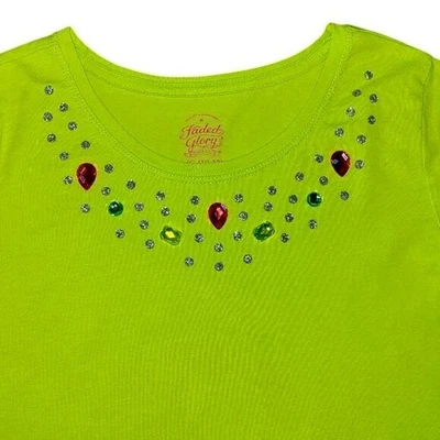 Faded Glory Neon Green Girls Long Sleeve Gemstone Top Size L/G (10-12) Cotton/Sp - Image 1 of 4