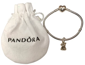 Pandora S925 ALE Silver Bracelet with Dog Charm and Heart Clasp & Pouch, 18.64gm - Picture 1 of 12