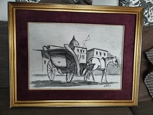 MAURO ZIROLI  Tecnica Mista ANNI '70 Dipinto Materico "Carrozzella Romana" - Foto 1 di 3