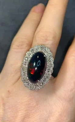 Negro Fuego Ópalo Anillo 925 Plata Pavé Diamante Joyería Valentín Regalo Para Su - Imagen 1 de 4