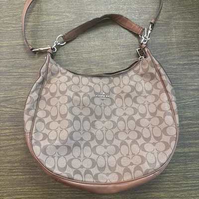 Cartera grande Coach marrón firma lona recubierta y cuero Harley Hobo Foto 1 de 4