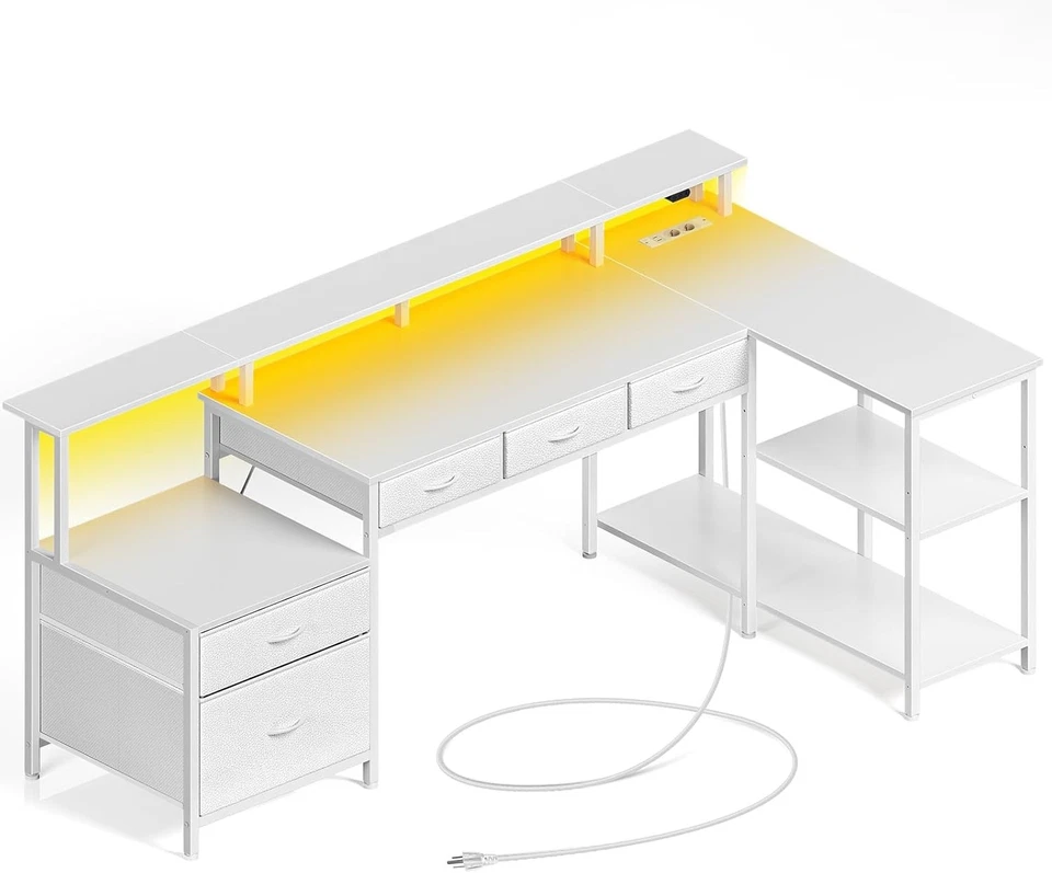 Rolanstar Schreibtisch L Form mit Schubladen, reversibler Gaming Tisch mit - Bild 1 von 4