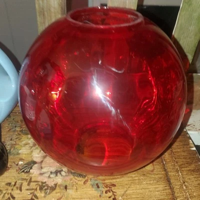  Vintage Ruby Red  Glass Hurricane Parlor Lamp Globe Shade Replacement  - Image 1 of 3