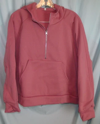 Solid Pink 1/2 Zip LS Fleece Lined Cropped Hoodie Sweatshirt Juniors 2XL - Image 1 of 3