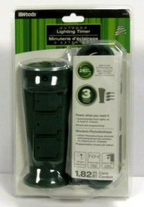 Bois 15 Ampères Extérieur Plug In Photocellule Capteur Lumière Minuterie 3 Prises Yard Pieu - Photo 1/3