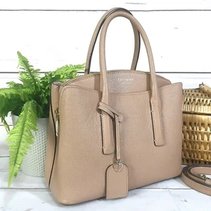 KATE SPADE Crossbody Grab Bag Med Margaux Structured Satchel Tan Leather VGC - Picture 1 of 13