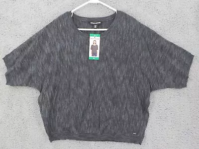 DKNY JEANS TOP WOMENS SZ XL SHIRT MARLED BLACK SHORT SLEEVE ROUND NECK KNIT NWT - Image 1 of 4