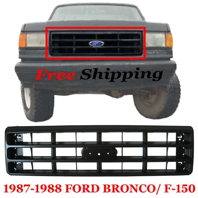 For 1987-1988 Ford Bronco, F-150, F-250, F-350 Front New Grille Black Plastic - Imagem 1 de 4