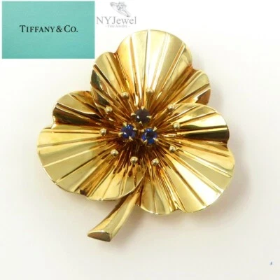 NYJEWEL Tiffany & Co. 14k 黄金蓝宝石花卉胸针胸针 — 第 1/4 张图片