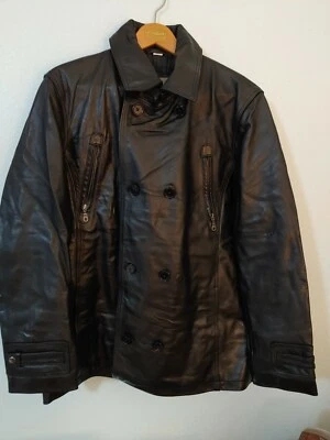 BOD & CHRISTENSEN Hombres GRANDE Chaqueta Abrigo Cuero Pesado NEGRO BRILLANTE Foto 1 de 4