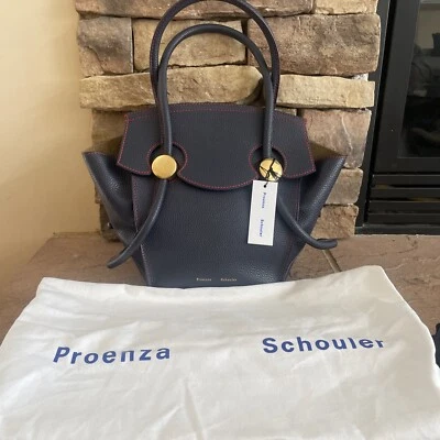 Bolso de Mano $1995 Proenza Schouler Mujer Azul Pipa Plegable Cuero Asa Superior Foto 1 de 4