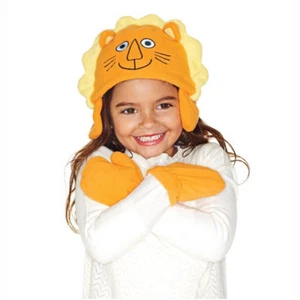 Avon Niños Niño Niña Naranja León Oreja Sombrero Niño Polar Gorro Gorra Mitones Conjunto - Imagen 1 de 2