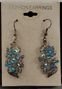 New Dangle Pierced Fashion Earings Silver Tone Metal W/Blue Jewel FREE US SHIP! - Picture 1 of 4