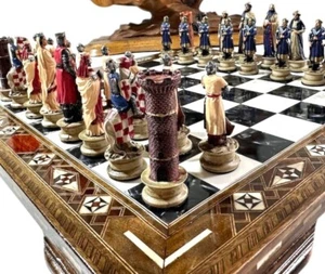 Crusaders Chess Set for Adults Hand Painted Inlay Chess Board, Christmas Gift 🎁 - Picture 1 of 16