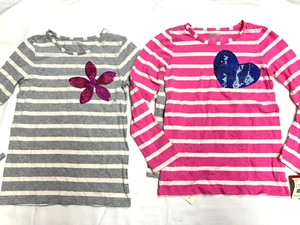(2) NWT OSH KOSH Sparkly Heart Flower Long Sleeve Size 7 Kids Shirt Top Girls - Picture 1 of 6